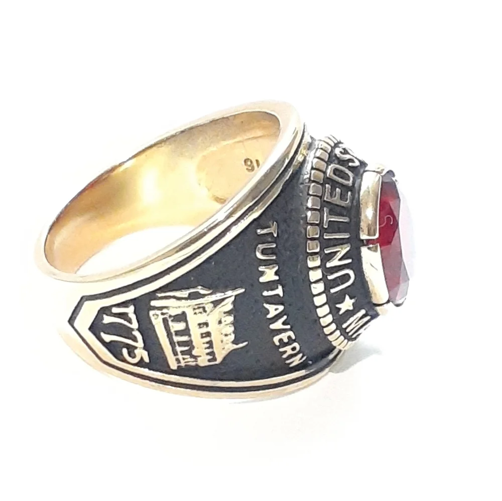 Men's Military Marines Ruby Red Stone Ring, Sz 14